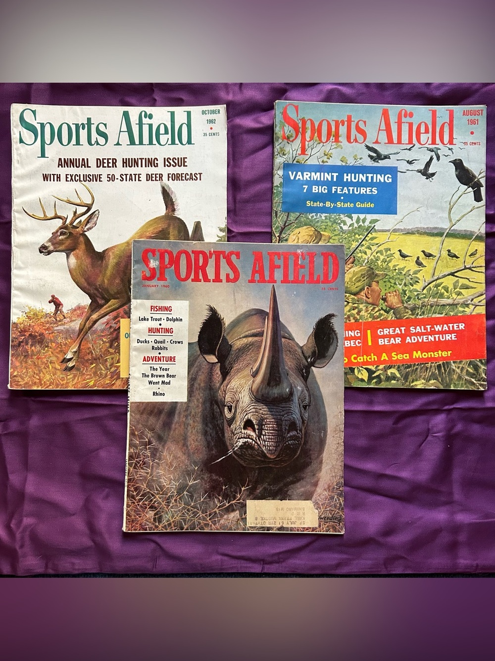 3, 1960s Vintage Sports Afield Magazines